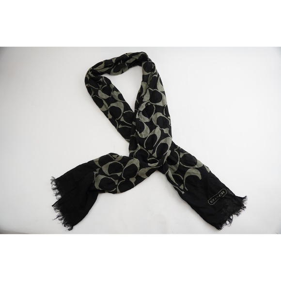 Coach Accessories - Coach Scarf Womens OS Black Grey Signature C Print Frayed Edge Excellent